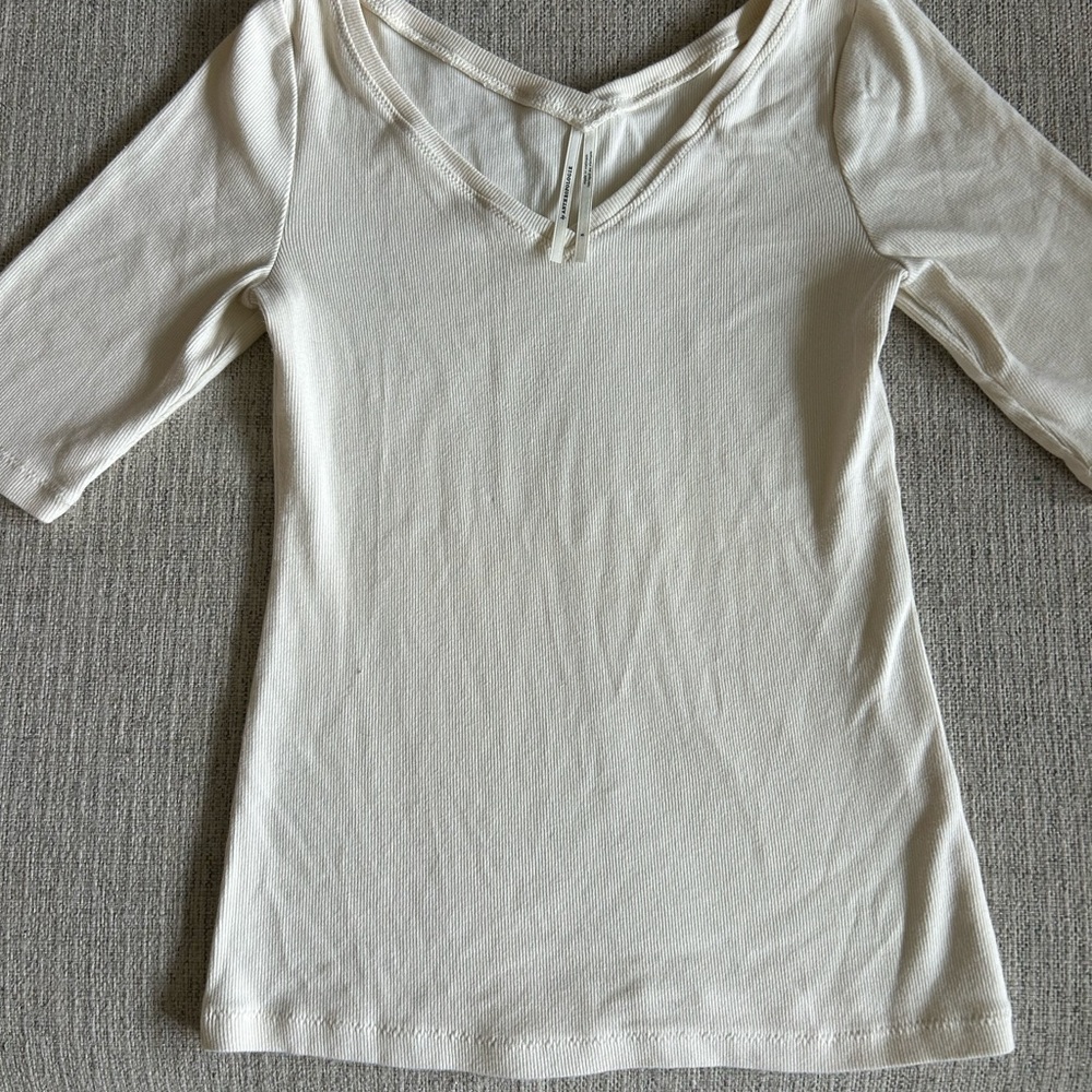 Anthropologie Cream Quarter Sleeve Top